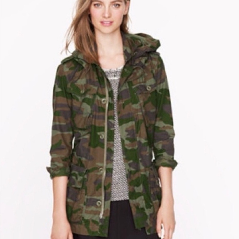 J. Crew Women's Hooded Camo Utility Jacket M - Picture 2 of 10